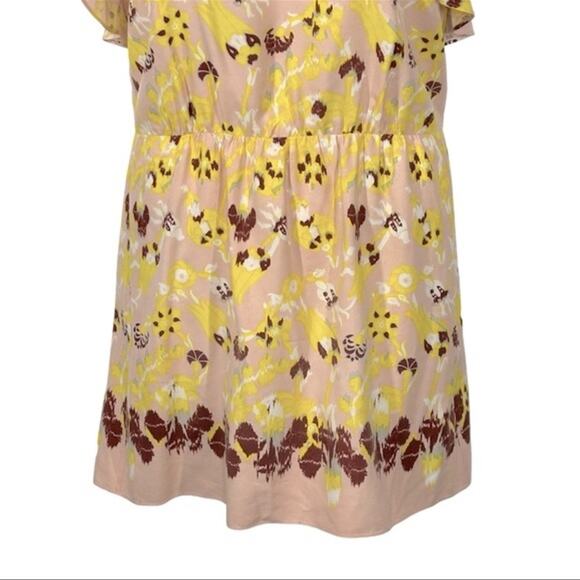 Tibi Silk Floral Abstract Mini Ruffle Tunic Dress Size 8 Yellow Pink Floral - Picture 10 of 14
